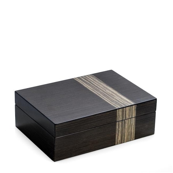 Bey Berk International Bey-Berk International BB677GRY Lacquered Ash Wood Valet Box with Multi Compartments for Storage BB677GRY - main